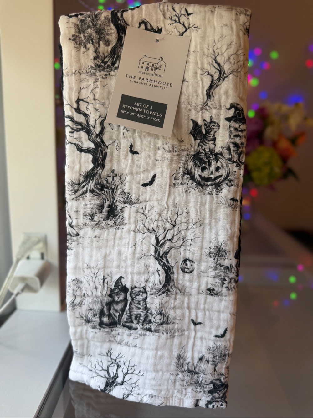 Farmhouse Rachel Ashwell kitty witch mummy cat pumpkin bats gauze Kitchen Towels